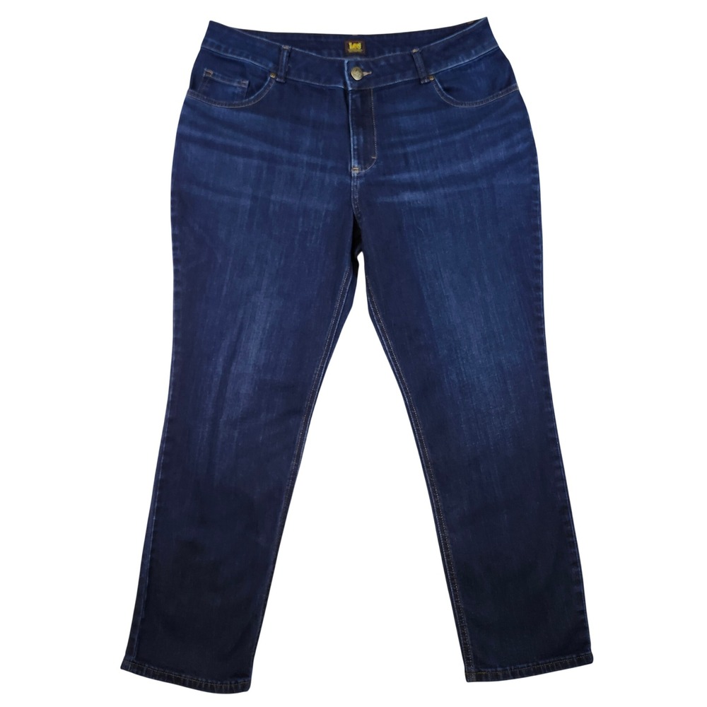 Lee Straight Leg Jeans Womens 18W Medium Dark Blue Excellent Stretch Denim
